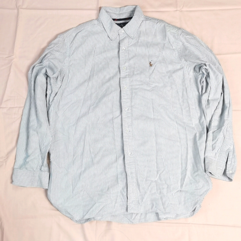 Ralph Lauren Men's Classic Fit Button Up Shirt Blue White Striped Long Sleeve XL